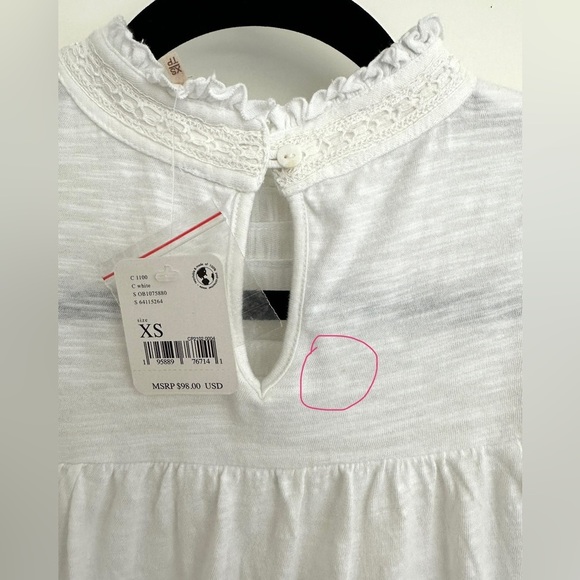 NWT LADIES FREE PEOPLE IVORY LACE RUFFLE  slubbed jersey BLOUSE SIZE XSmall - Picture 13 of 14